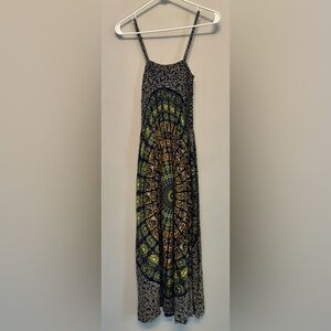 Bohemian Green and Black Mandala Midi Dress Small